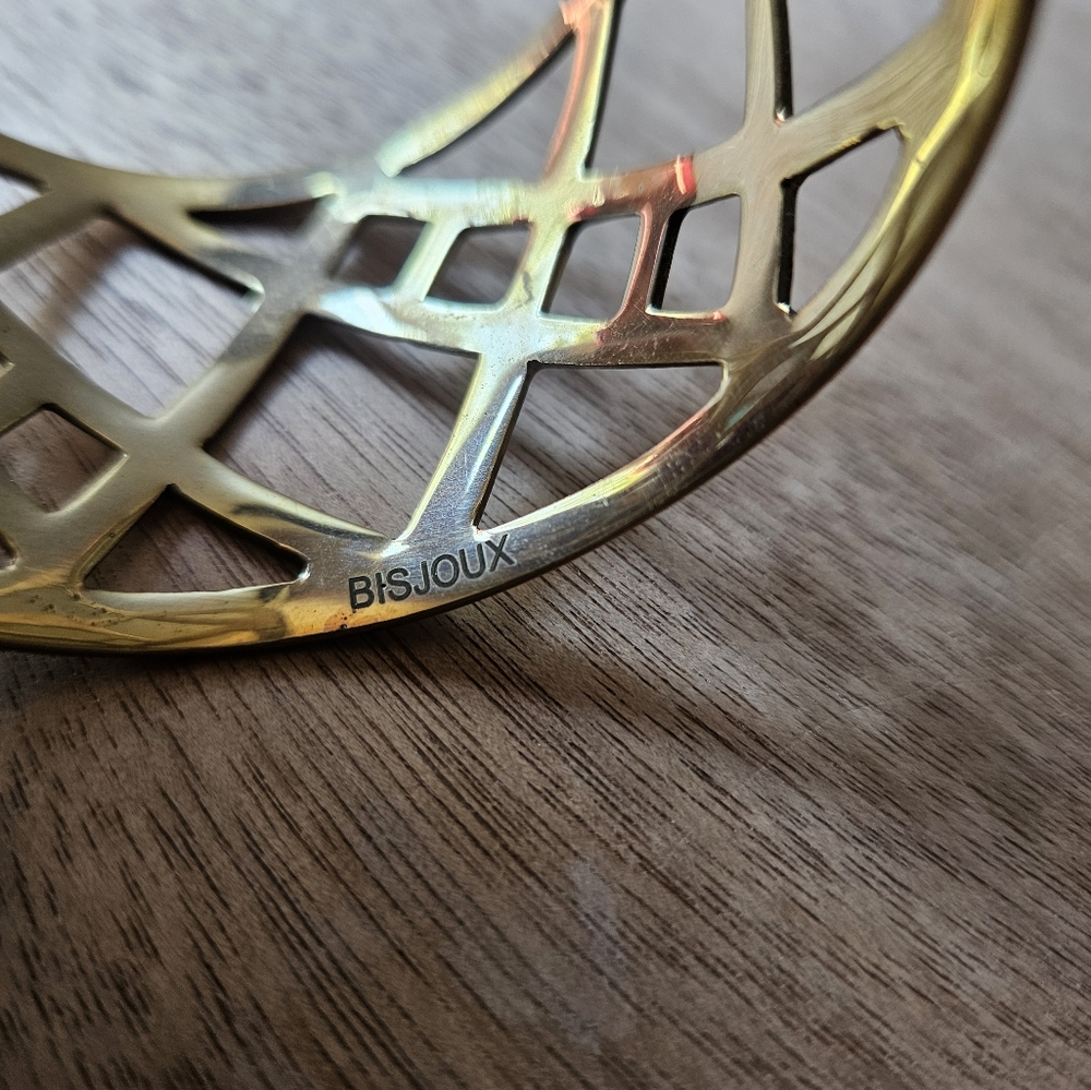 Bisjoux Gold Geometric Openwork Brass Cuff - Picture 3 of 7